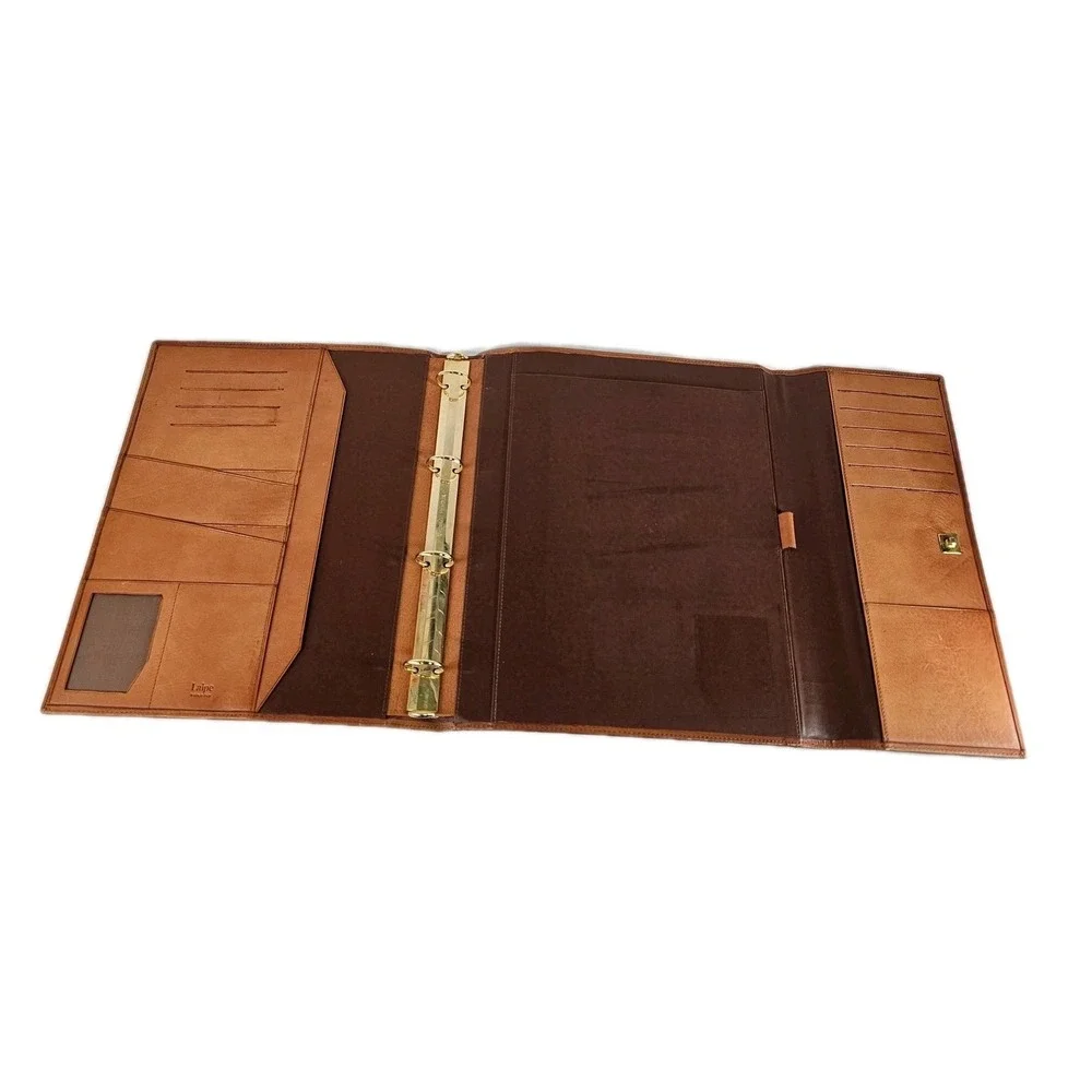 Laipe Leather Portfolio 4 Ring Binder Tan Lawyer Formal Document Note Pad Italy